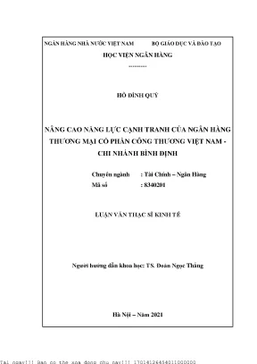 Nâng cao năng lực cạnh tranh của VietinBank Bình Định: