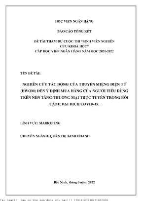 Tác Động Của Truyền Miệng Điện Tử Đến Ý Định Mua Hàng