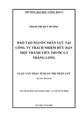 Đào Tạo Nguồn Nhân Lực Tại Công Ty TNHH Một Thành Viên