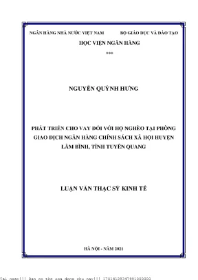 Phát Triển Cho Vay Hộ Nghèo Tại Ngân Hàng Chính Sách Xã