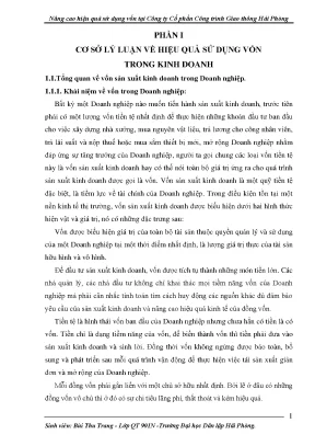 Nâng cao hiệu quả sử dụng vốn tại Công ty Cổ phần Công