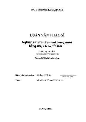 Nghiên Cứu Xử Lý Amoni Trong Nước Bằng Nhựa Trao Đổi Ion