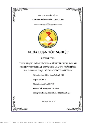 Phân Tích Tài Chính Doanh Nghiệp Trong Hoạt Động Cho Vay