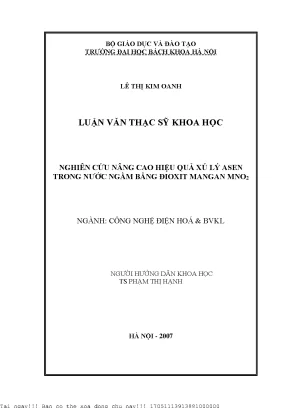 Nâng Cao Hiệu Quả Xử Lý Asen Trong Nước Ngầm Bằng MnO2