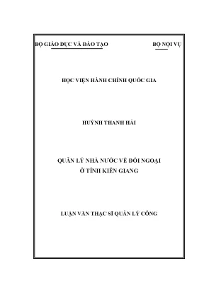 Quản Lý Nhà Nước Về Đối Ngoại Tại Tỉnh Kiên Giang: Thực