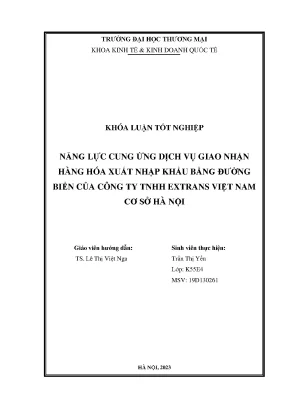 Năng Lực Cung Ứng Dịch Vụ Giao Nhận Hàng Hóa Xuất Nhập