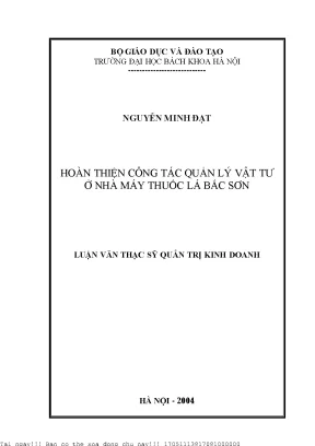 Cải Thiện Quản Lý Vật Tư Tại Nhà Máy Thuốc Lá Bắc Sơn
