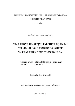 Chất lượng thẩm định tài chính dự án tại Ngân hàng Nông