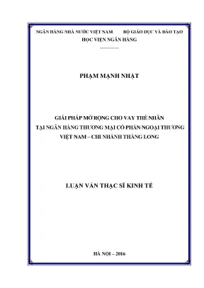 Giải Pháp Mở Rộng Cho Vay Thể Nhân Tại Ngân Hàng Thương