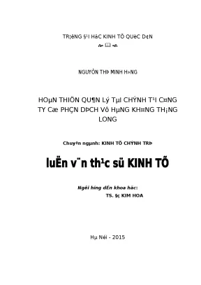 Nâng cao Quản Lý Tài Chính tại Công Ty Cổ Phần Dịch Vụ