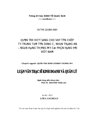 Quản Trị Hoạt Động Cho Vay Tín Chấp Tại Ngân Hàng Thương Mại