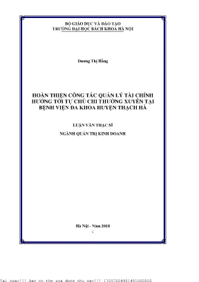 Cải Tiến Quản Lý Tài Chính Tại Bệnh Viện Đa Khoa Huyện