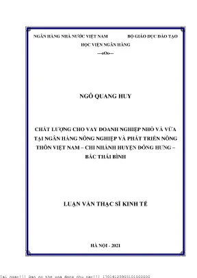 Chất lượng cho vay doanh nghiệp nhỏ và vừa tại Agribank