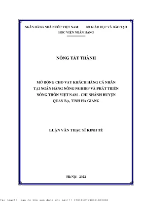Mở Rộng Cho Vay Khách Hàng Cá Nhân Tại Ngân Hàng Nông