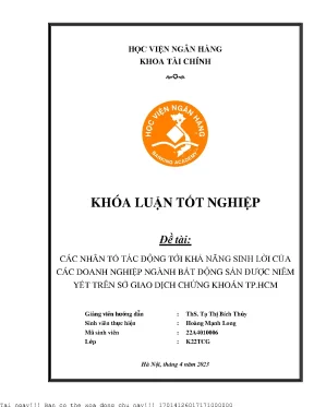 Những Nhân Tố Ảnh Hưởng Đến Khả Năng Sinh Lời Của Doanh