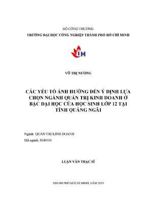 Yếu Tố Ảnh Hưởng Đến Ý Định Lựa Chọn Ngành Quản Trị Kinh