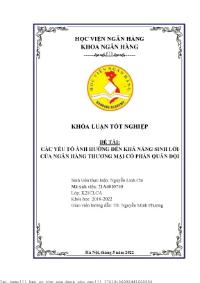 Các Yếu Tố Ảnh Hưởng Đến Khả Năng Sinh Lời Của Ngân Hàng
