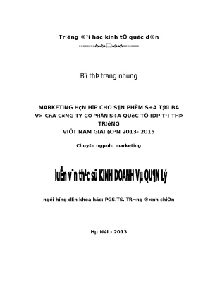 Chiến Lược Marketing Hỗn Hợp Cho Sữa Tươi Ba Vì Tại IDP