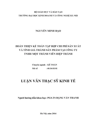 Hoàn thiện kế toán chi phí sản xuất và tính giá thành