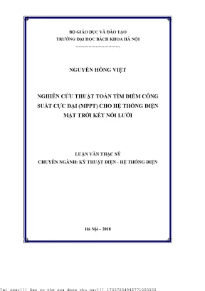 Nghiên Cứu Thuật Toán MPPT Cho Hệ Thống Điện Mặt Trời 