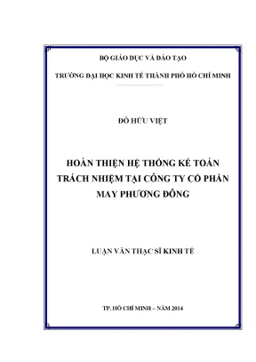Luận văn thạc sĩ hoàn thiện hệ thống kế toán trách nhiệm tại công ty cổ phần may phương đông