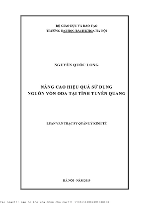 Nâng Cao Hiệu Quả Sử Dụng Nguồn Vốn ODA Tại Tỉnh Tuyên Quang