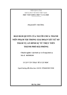 Bảo Đảm Quyền Của Người Chưa Thành Niên Phạm Tội Trong