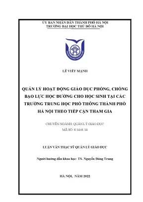 Quản Lý Hoạt Động Giáo Dục Phòng Chống Bạo Lực Học Đường 