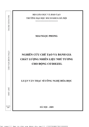 Nghiên Cứu Chế Tạo Nhiên Liệu Nhũ Tương Cho Động Cơ Diesel
