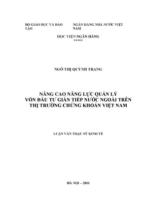 Nâng Cao Năng Lực Quản Lý Vốn Đầu Tư Gián Tiếp Nước