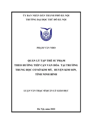 Quản Lý Tập Thể Sư Phạm Theo Hướng Tiếp Cận Văn Hóa Tại 