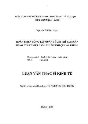 Hoàn thiện quản lý chi phí tại Ngân hàng Đầu tư và Phát