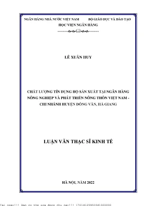 Nâng Cao Chất Lượng Tín Dụng Hộ Sản Xuất Tại Ngân Hàng