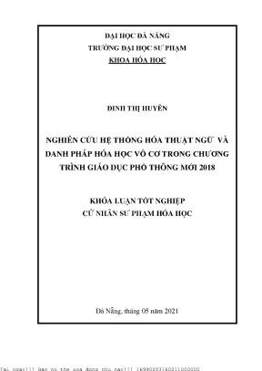 Nghiên Cứu Hệ Thống Hóa Thuật Ngữ và Danh Pháp Hóa Học 