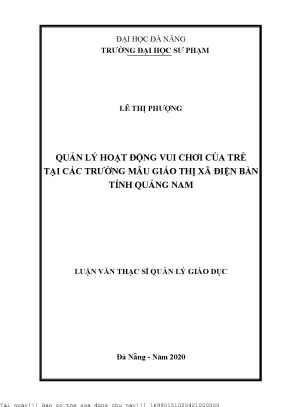 Quản Lý Hoạt Động Vui Chơi Của Trẻ Tại Trường Mẫu Giáo