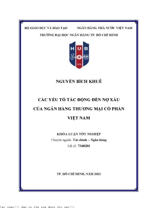 Các Yếu Tố Tác Động Đến Nợ Xấu Của Ngân Hàng Thương Mại