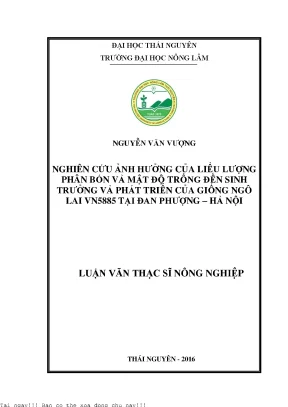 Nghiên Cứu Ảnh Hưởng Của Liều Lượng Phân Bón Và Mật Độ