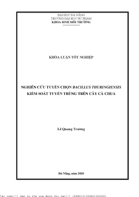 Nghiên Cứu Tuyển Chọn Bacillus Thuringiensis Kiểm Soát