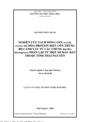 Nghiên cứu tách dòng gen cry1Ab, cry1Ac từ Bacillus