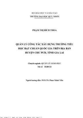 Quản Lý Xây Dựng Trường Tiểu Học Đạt Chuẩn Quốc Gia Tại