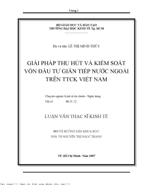 Giải Pháp Kiểm Soát Vốn Đầu Tư Gián Tiếp Nước Ngoài Trên