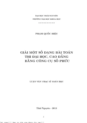 Giải Toán Thi Đại Học, Cao Đẳng Bằng Số Phức: Phương 