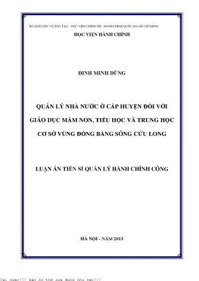 Quản Lý Nhà Nước Trong Giáo Dục Mầm Non, Tiểu Học và 