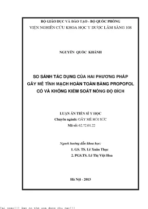 So Sánh Tác Dụng Của Hai Phương Pháp Gây Mê Tĩnh Mạch 
