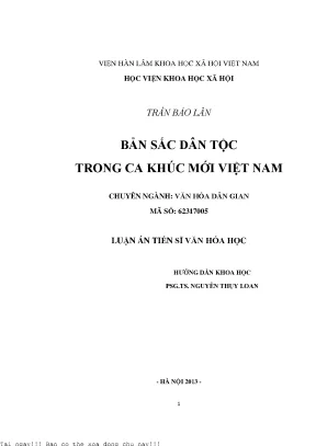 Bản Sắc Dân Tộc Trong Ca Khúc Mới Việt Nam: Nghiên Cứu 