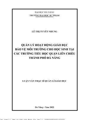 Quản Lý Hoạt Động Giáo Dục Bảo Vệ Môi Trường Cho Học