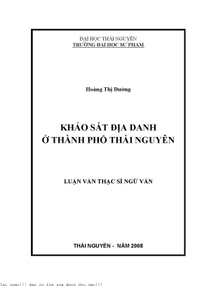 Khảo Sát Địa Danh Thành Phố Thái Nguyên: Nghiên Cứu và 