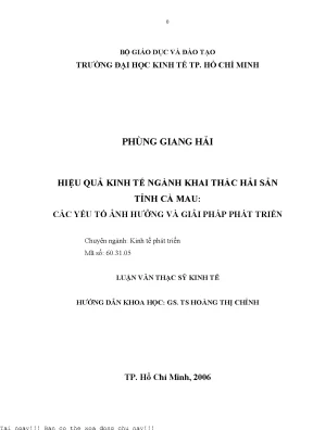 Hiệu Quả Kinh Tế Ngành Khai Thác Hải Sản Tỉnh Cà Mau: