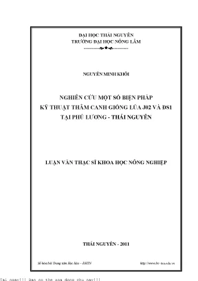 Nghiên Cứu Biện Pháp Kỹ Thuật Thâm Canh Giống Lúa J02 và