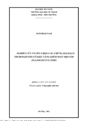 Nghiên Cứu Tuyển Chọn Bacillus Thuringiensis Kiểm Soát